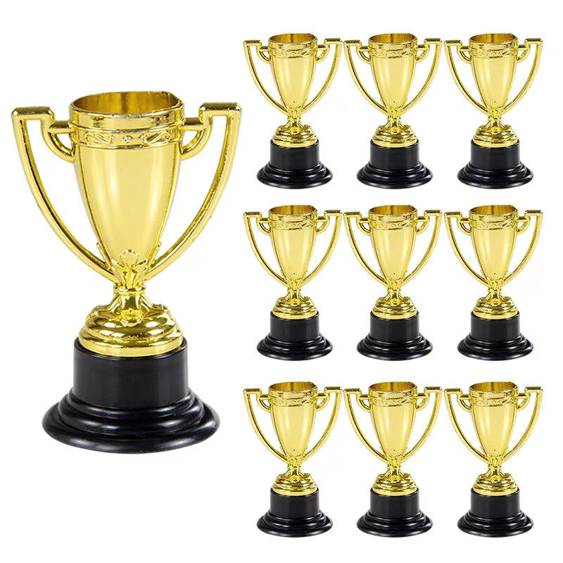 10Pcs Plastic Gold Winners Medals Trophy Children Game Sports Prize Awards Toys for Kids Birthday Party Favors Pinata Fillers