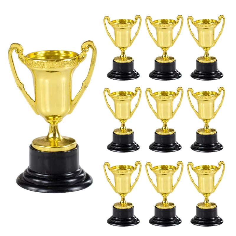 10Pcs Plastic Gold Winners Medals Trophy Children Game Sports Prize Awards Toys for Kids Birthday Party Favors Pinata Fillers