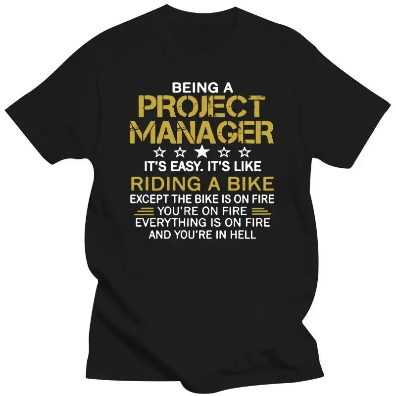 Crew Neck Short Funny Work Quotes Project Manager Compression T-shirts New Work Shirts For Men  Funny Print Top Tee Black Style