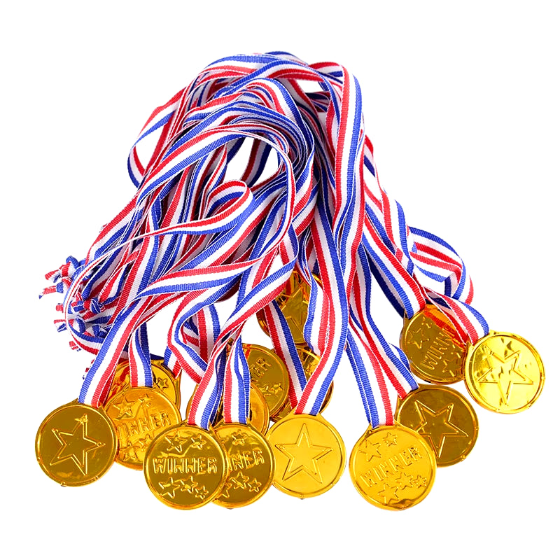 10Pcs Plastic Gold Winners Medals Trophy Children Game Sports Prize Awards Toys for Kids Birthday Party Favors Pinata Fillers